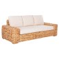 Preview: OUTDOOR-SOFA 3-SITZER MANGOHOLZ IN NATURFARBE-WEIßE KISSEN 216x88x70-85Hcm