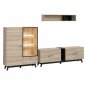 Preview: TV Set mit Schrank und Vitrine und LED in natürlich und schwarz 329,3 x 41,6 x 169,6 cm