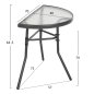 Preview: Halbrunder Tisch LIMA Metallic-Grau mit Glasplatte 70 x 40 x 64,5 cm.