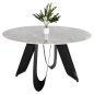 Preview: RUNDER ESSTISCH TISCHPLATTE AUS GRAUEM MARMOR UND KERAMIK, SCHWARZE METALLBEINE, Φ135 x 74 Hcm