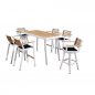 Preview: Outdoor Bar Set "York" 7-teilig aus weißem Aluminiumgestell und Teakholz