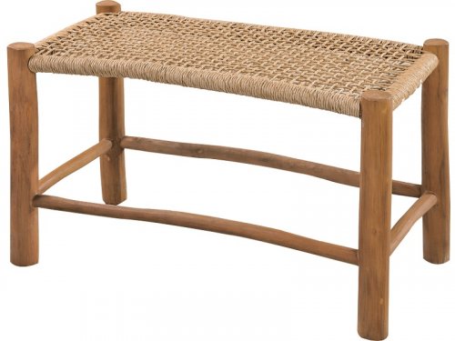 Massiver Teakholzhocker und synthetisches Rattan