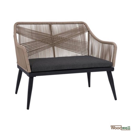 2 Seater Outdoor Sofa Bamboo Look with Rope Beige