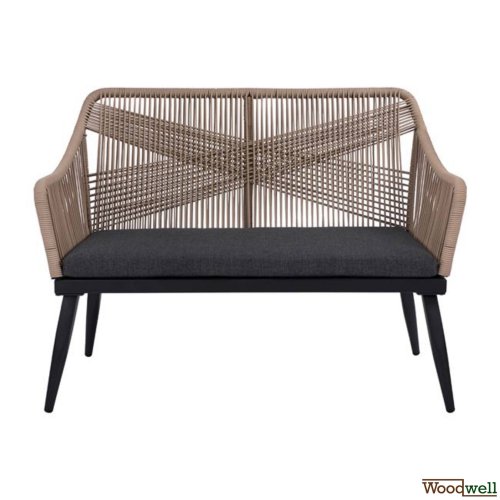 2 Seater Outdoor Sofa Bamboo Look with Rope Beige