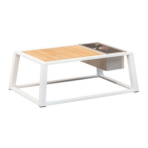 Outdoor Lounge Set "York" in weißem Aluminiumrahmen und Teakholz Elementen und weißem Polster mit 3-Sitzer Sofa