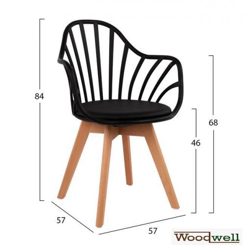 "BECKY" Sessel mit Holzbeinen und schwarzem Sitz