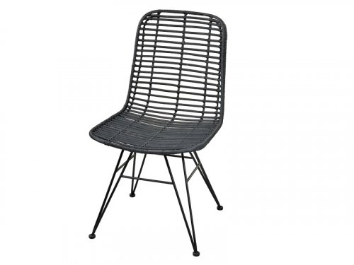 Natural rattan and metal chair in black color