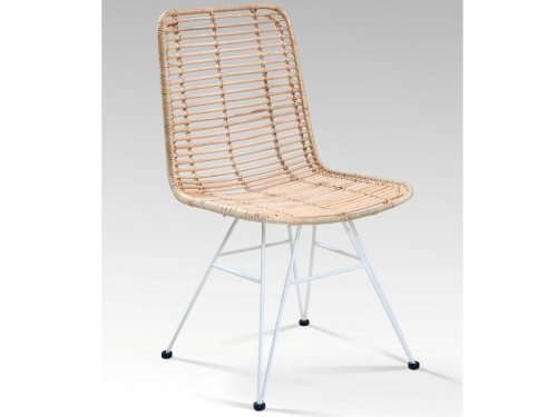 Natural rattan chair with white metal legs