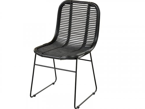 Stuhl aus natürlichem Rattan und Metall in schwarz