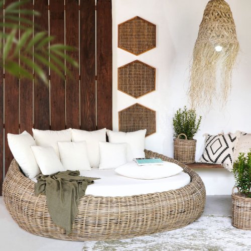Sofa Bed SAINT PETERSBURG Made Of Natural Rattan Kubu Gray