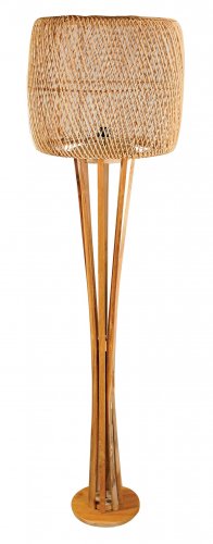 Handgefertigte Stehlampe aus natürlichem Rattan aus Teakholz