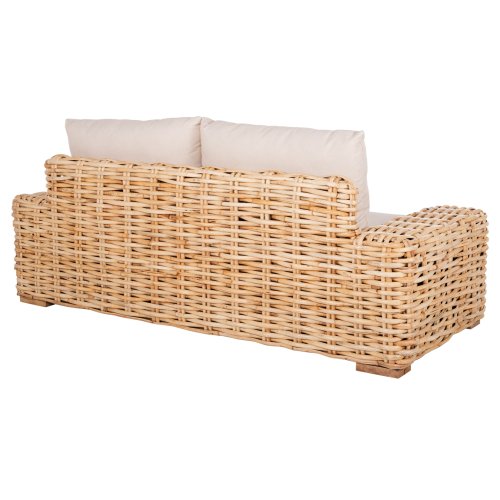 OUTDOOR-SOFA 2-SITZER MANGOHOLZ IN NATURFARBE-WEIßE KISSEN 192x88x70-85