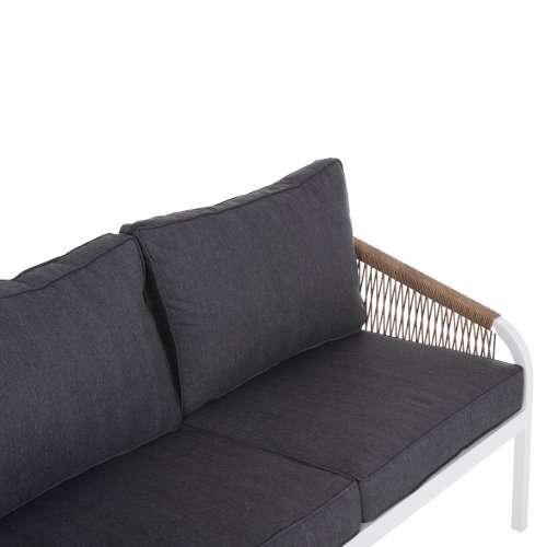 OUTDOOR-LOUNGE-SET 4-teilig WEISSES ALUMINIUM-PE-TWIST-SEIL-ANTHRAZIT-KISSEN