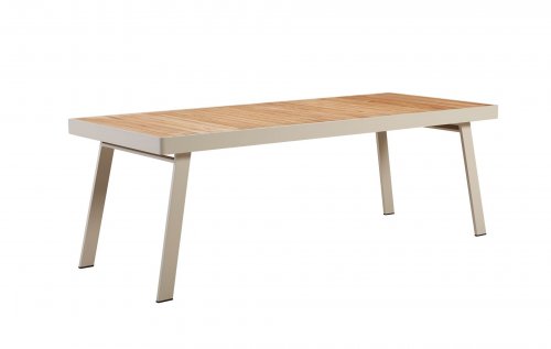 "NOFI" ESSTISCH SET 9-TEILIG AUS ALUMINIUM UND TEAKHOLZ WEIß