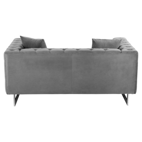 SOFA 2-SITZER t.CHESTERFIELD MOBAR GRAU SAMT-METALLBEINE 154x85x68Hcm