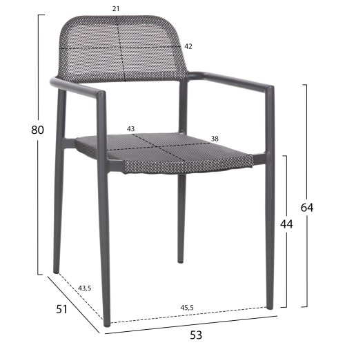ALUMINIUMSESSEL GRAU GESTELL & GRAU TEXTILENE 53x51x80cm