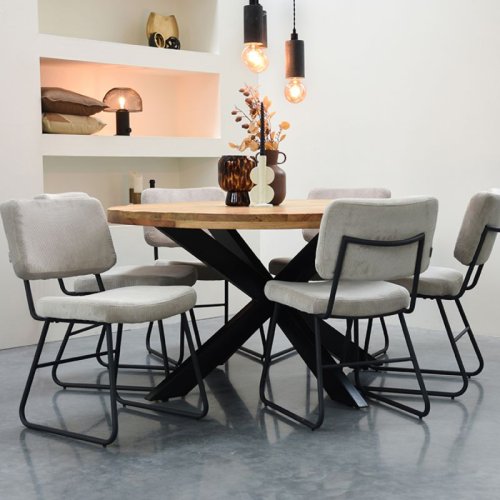 Solid mango dinning wood table ZIGGY 130x130x76 cm | Tree trunk furniture