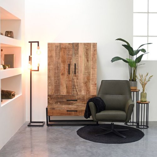 Cupboard Bolivia 2 doors 100x40x160 cm rough mango wood | Black metal