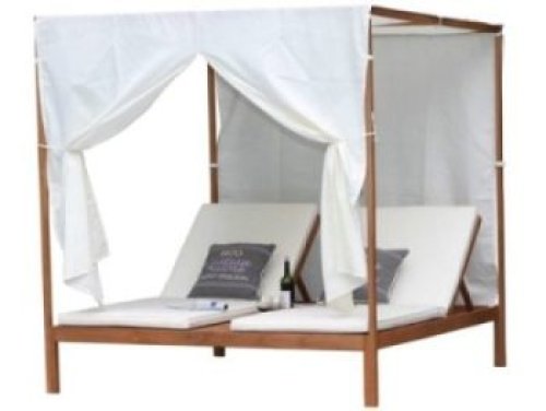 ALABAMA Doppel-Strandbett aus Akazienholz mit Baldachin, 185 x 195 x 210 cm