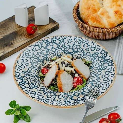 Alhambra Porzellansalatschale weiß und blau mit Blumendesign 6 Set 27cm-450cc