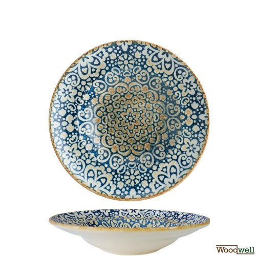 Alhambra Porzellansalatschale weiß und blau mit Blumendesign 6 Set 27cm-450cc