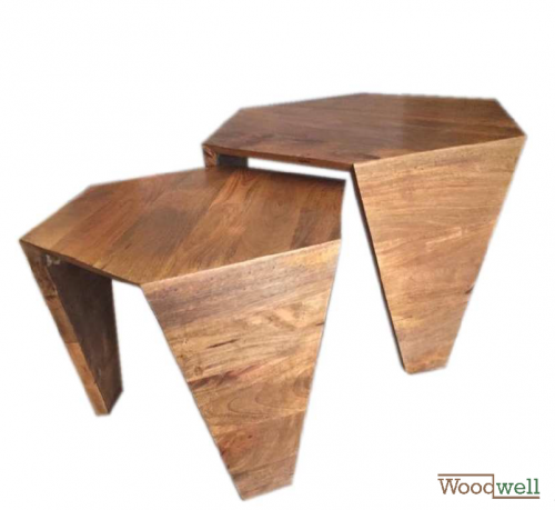 2er Set Design Tisch AVIEMORE aus massivem Holz | Baumstamm Möbel