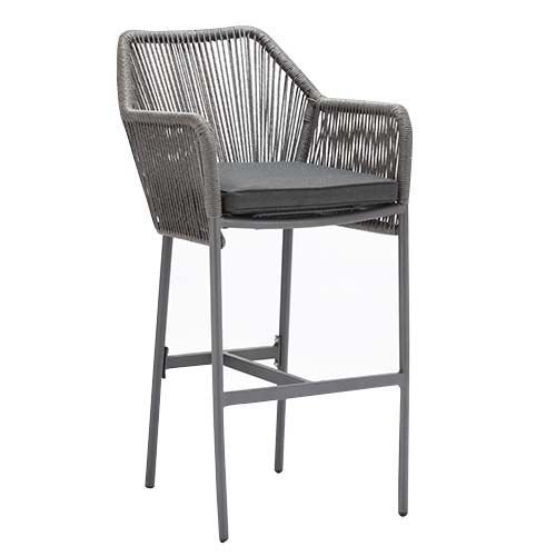 Barhocker "Baleric" aus Aluminium und Seilgeflecht in grau 74x113x55 cm