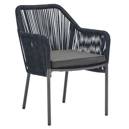 Outdoor Sessel "Baleric" aus Aluminium und Seilgeflecht in blau 68x81,5x48x57 cm stapelbar