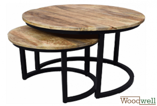 Set of 2 design table BALK made of solid wood | Tree trunk furniture