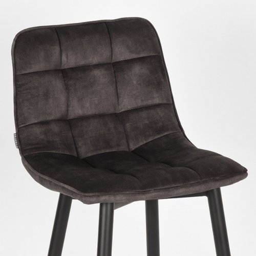 Barhocker "Jelt" in Anthrazit Samt und schwarzen Metallbeinen