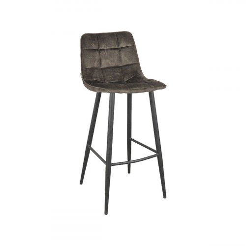 "Jelt" bar stool in olive green velvet and black metal legs