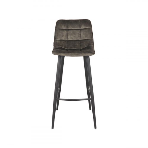 "Jelt" bar stool in olive green velvet and black metal legs