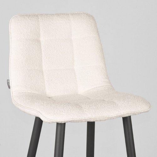 Barhocker "Jelt" in Bouclé in Farbe Elfenbein mit schwarzen Metallbeinen