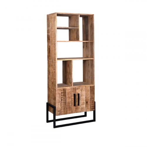Bookshelf Bolivia 80x40x190 Cm Rough Mango Wood | Black metal