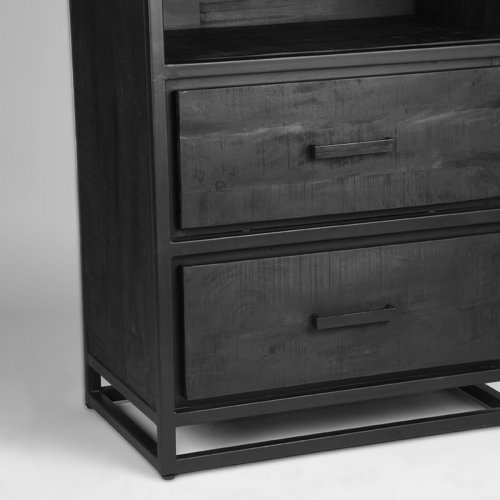 Bücherregal Chili 70x45x185 cm Schwarzes Mangoholz | Schwarzes Metall