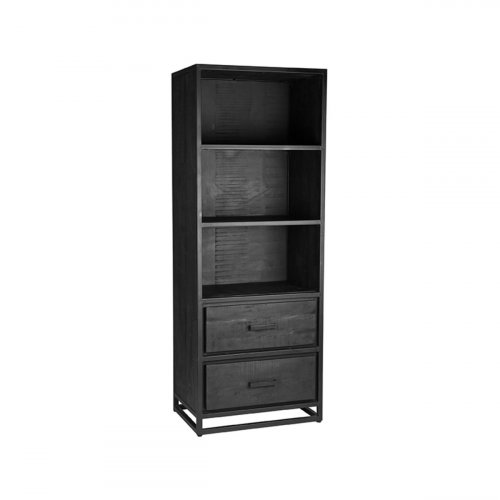 Bücherregal Chili 70x45x185 cm Schwarzes Mangoholz | Schwarzes Metall