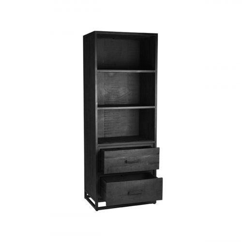 Bücherregal Chili 70x45x185 cm Schwarzes Mangoholz | Schwarzes Metall