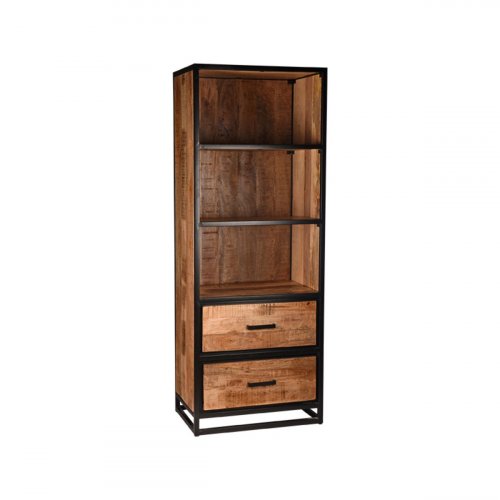 Bücherregal Tampa 70x45x185 cm Raues Mangoholz | Schwarzes Metall