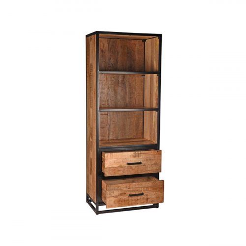 Bücherregal Tampa 70x45x185 cm Raues Mangoholz | Schwarzes Metall