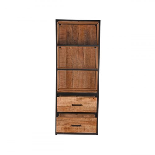 Bücherregal Tampa 70x45x185 cm Raues Mangoholz | Schwarzes Metall