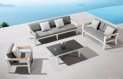 "CHAMPION" 4-PIECE LOUNGE SET MADE OF ALUMINUM, OLEFIN AND TEAK WOOD GRAY