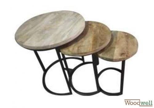 3er Set Design Tisch CHIRAG aus massivem Holz | Baumstamm Möbel