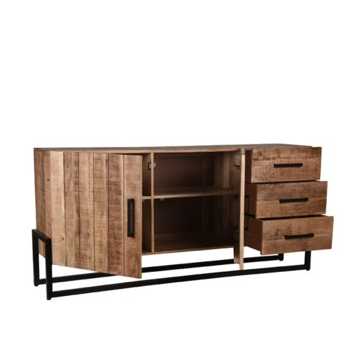 Sideboard Bolivien 184x40x85 cm Raues Mangoholz | Schwarzes Metall