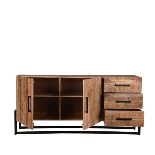Sideboard Bolivien 184x40x85 cm Raues Mangoholz | Schwarzes Metall