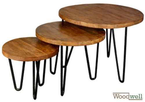 3er Set Design Tisch ES12 aus massivem Holz | Baumstamm Möbel