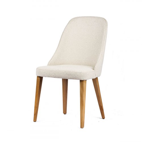 Chair "Espina" in white fabric and wooden legs