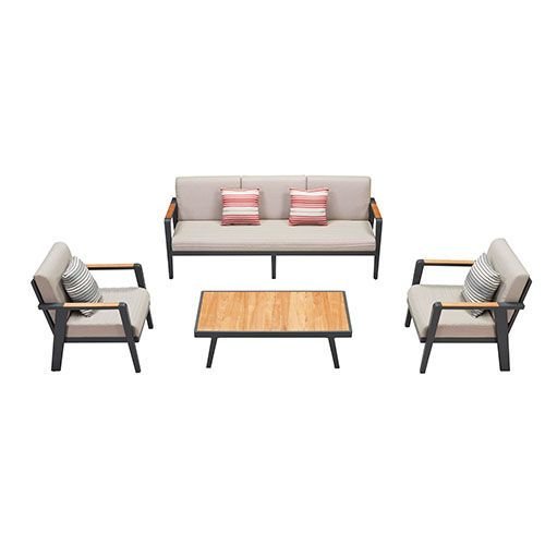 "EMOTI" LOUNGE SET MIT 3-SITZER AUS ALUMINIUM UND TEAKHOLZ SCHWARZ