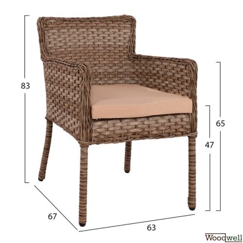Esstisch-Set 5 Stk. mit Metalltisch 120x70x75 + Sessel Korb-Rattan-Futter in Braun