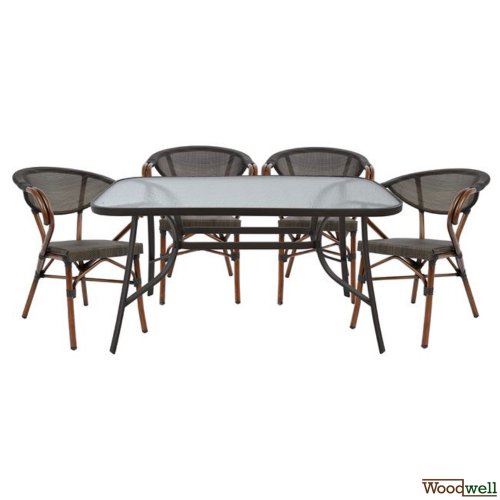 Dining table set 5 pieces 104x80cm | 4 armchairs in bamboo look