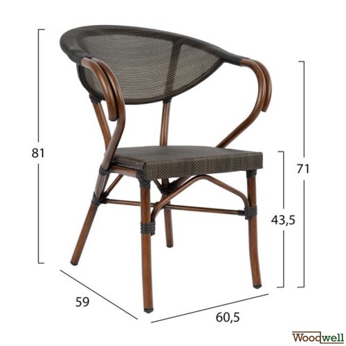 Dining table set 5 pieces 104x80cm | 4 armchairs in bamboo look